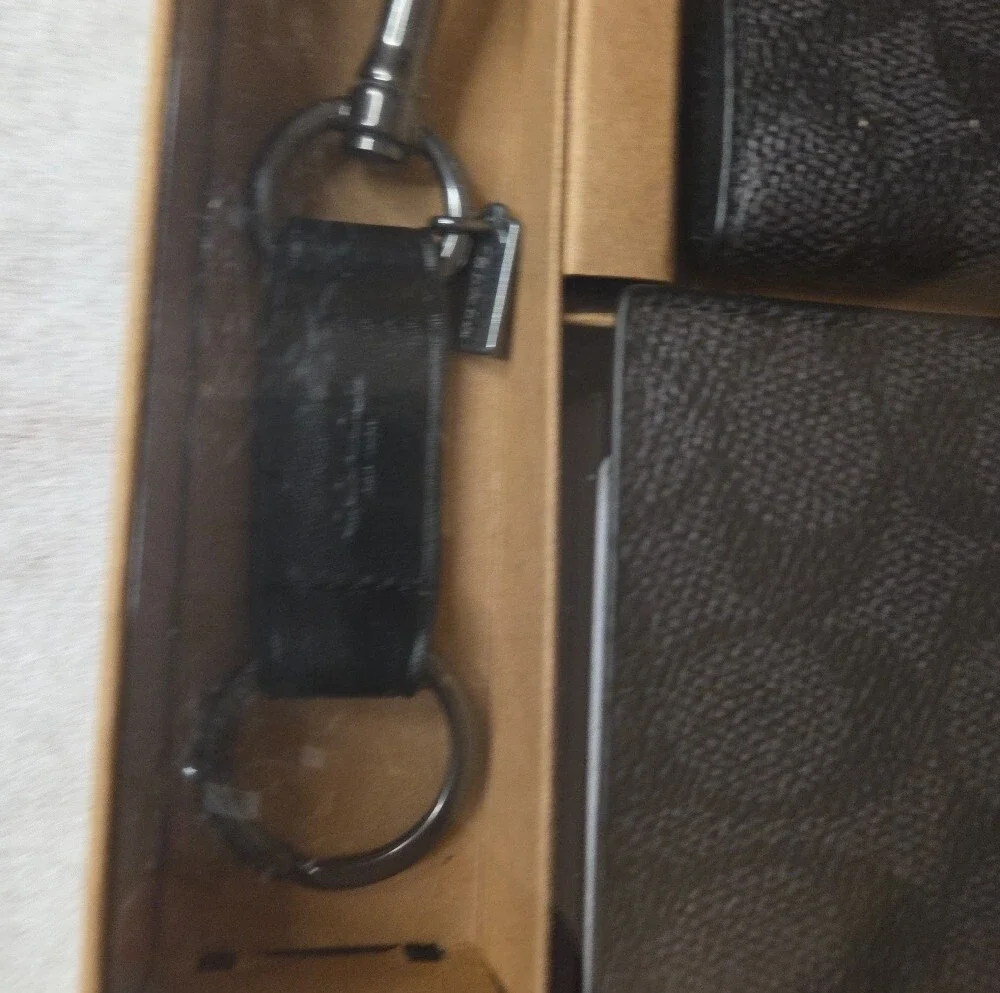 Coach Charcoal Black Signature 3 In 1 Wallet And Key Fob Boxed Gift Set